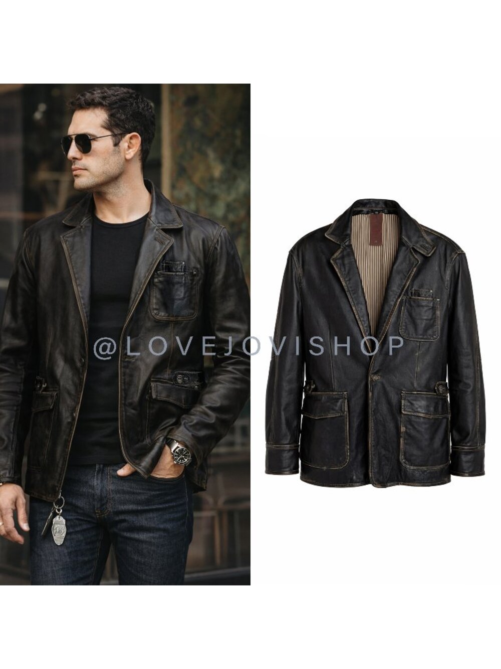 Mens | Rogue Leather Field Jacket | Distressed Blazer | XXL | Black Gray Brown